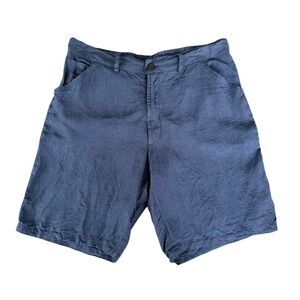 Mario Romano Linen Shorts Mens L Navy Blue Italian Coastal Summer Minimalist
